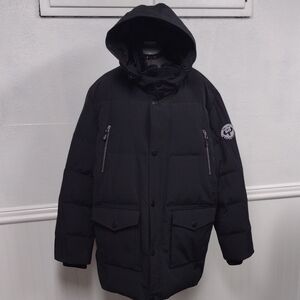 New Without Label Men's Classic Black Hooded Puffer Parca Jacket,Winter
